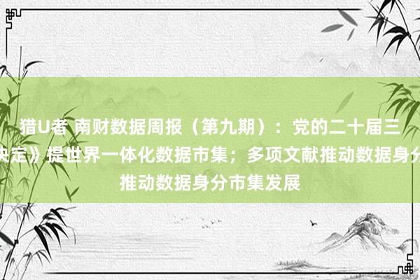 猎U者 南财数据周报（第九期）：党的二十届三中全会《决定》提世界一体化数据市集；多项文献推动数据身分市集发展