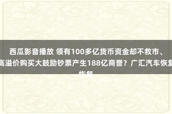 西瓜影音播放 领有100多亿货币资金却不救市、高溢价购买大鼓励钞票产生188亿商誉？广汇汽车恢复